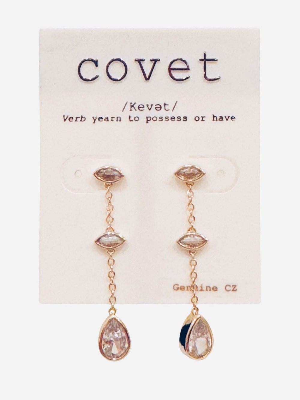 Covet Genuine CZ Linear Gold Drop Earrings NWT